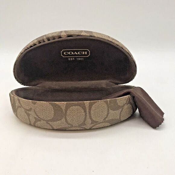 Coach Signature C Monogram Tan Brown Hard Clamshell Eyeglass Storage Flip Case - Picture 1 of 9